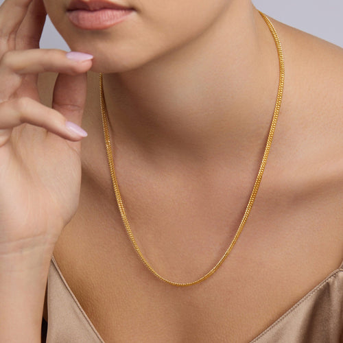 9kt Yellow Gold Diamond Cut Curb Chain Necklace 50cm