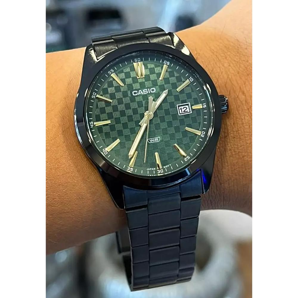 Casio General Green Dial Black Stainless Steel Strap Men Watch MTP-VD03B-3AUDF