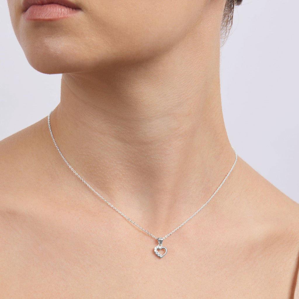 45cm Children's Sterling Silver Cubic Zirconia Heart Necklace