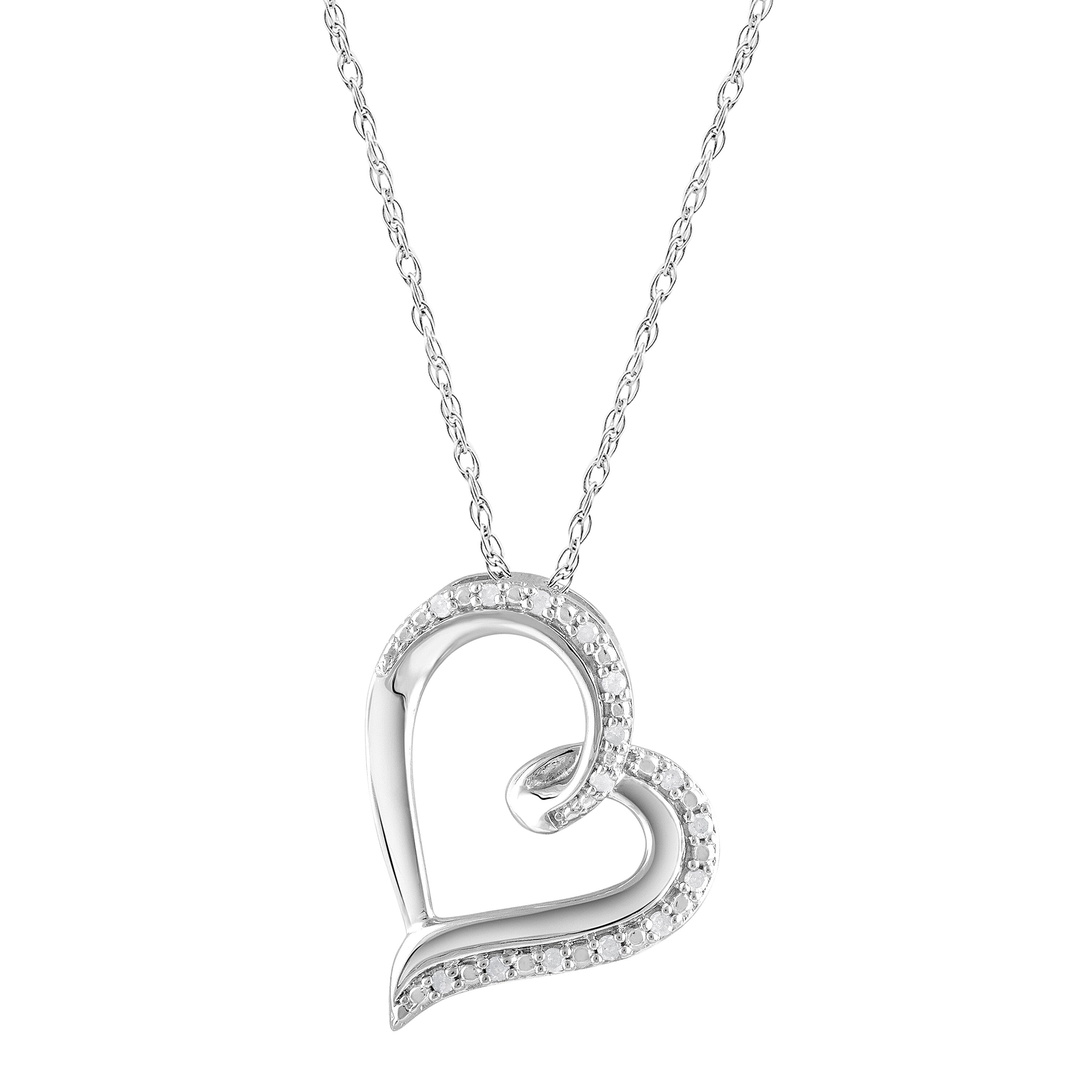 45cm Heart Necklace with 0.08tw of Diamonds in Sterling Silver