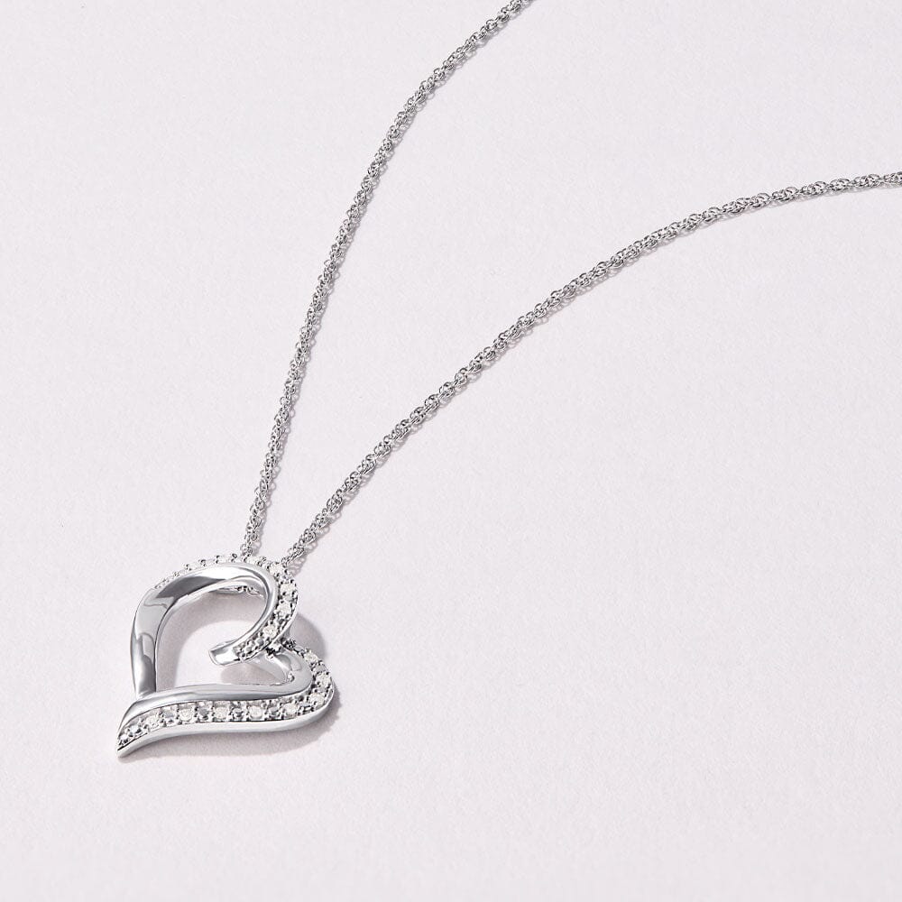 45cm Heart Necklace with 0.08tw of Diamonds in Sterling Silver