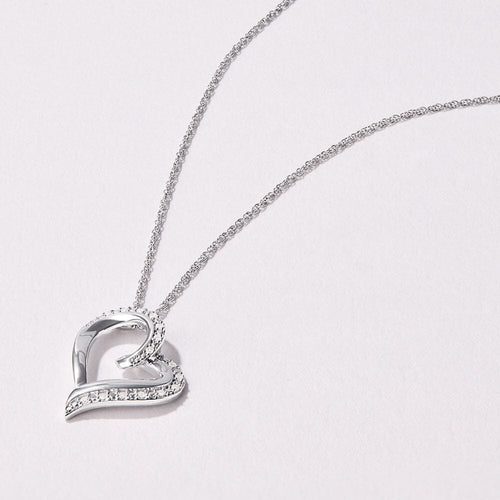 45cm Heart Necklace with 0.08tw of Diamonds in Sterling Silver