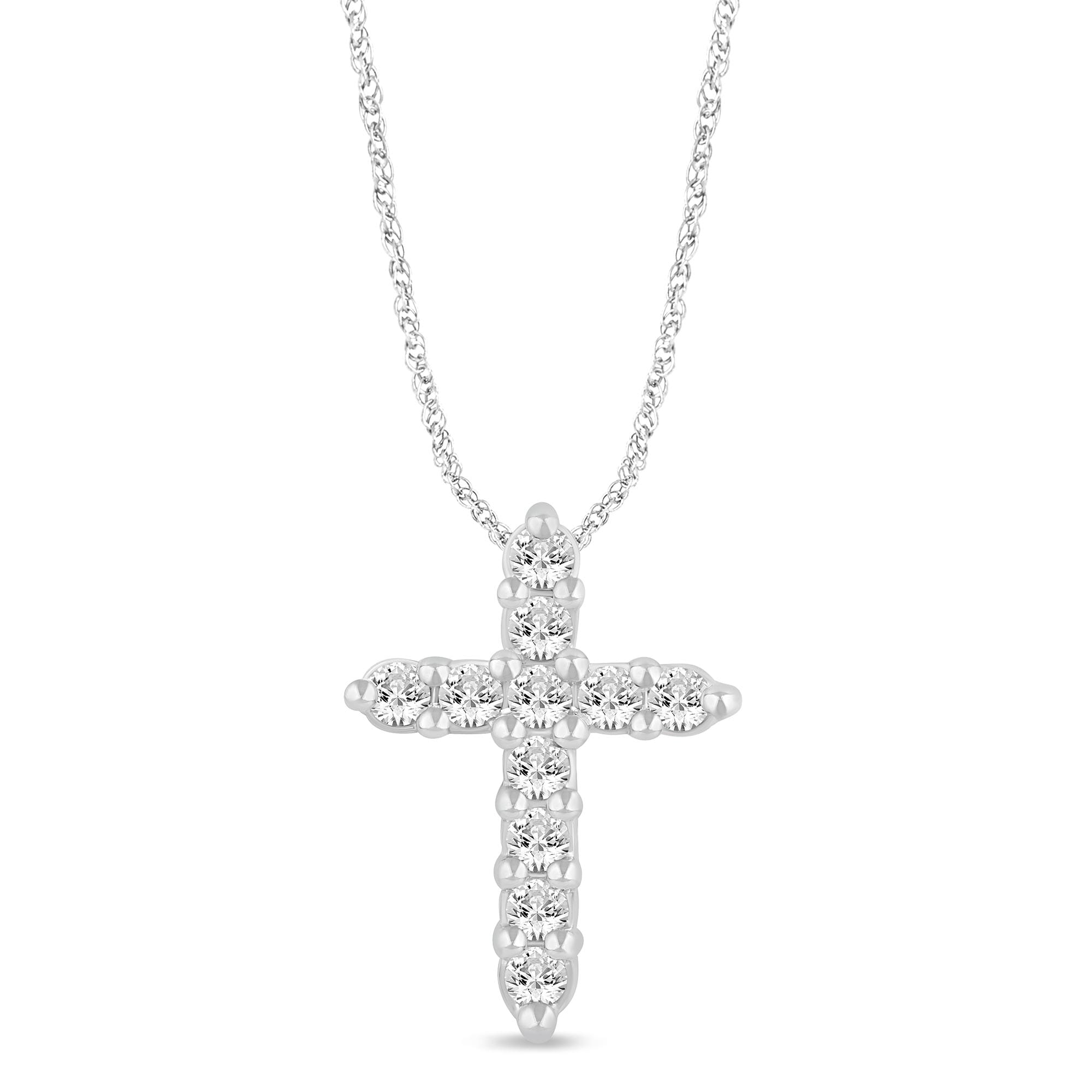 45cm Meera Cross Necklace with 0.25tw of Laboratory-Grown Diamonds in 9kt White Gold