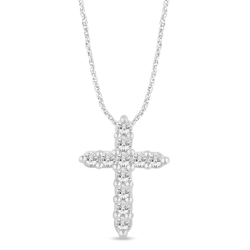 45cm Meera Cross Necklace with 0.25tw of Laboratory-Grown Diamonds in 9kt White Gold