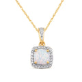 45cm Created Opal and Diamond Cushion Shape Halo Necklace in 9kt Yellow Gold