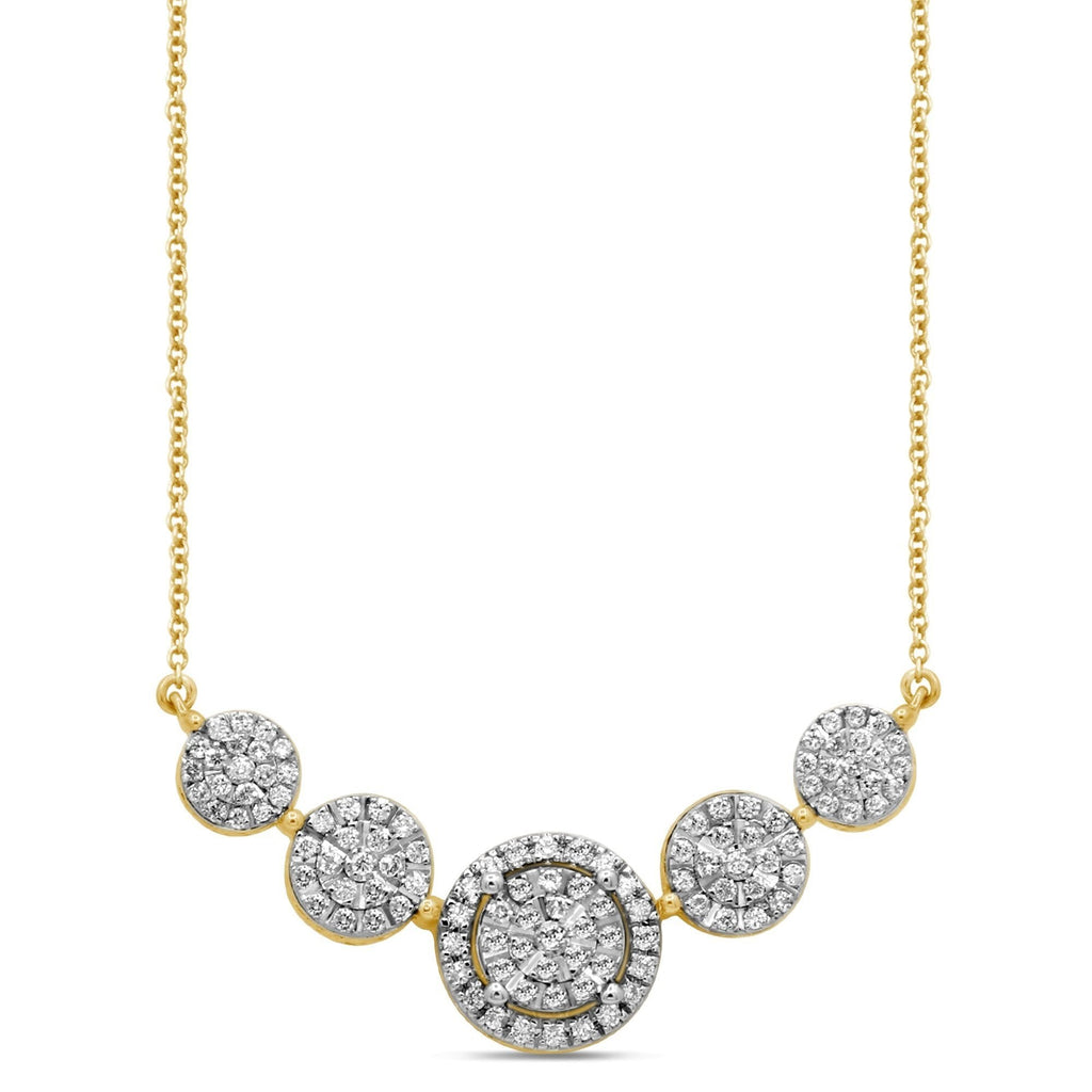 45cm Halo 5 Station Necklace with 0.50tw of Diamonds in 9kt Yellow Gold