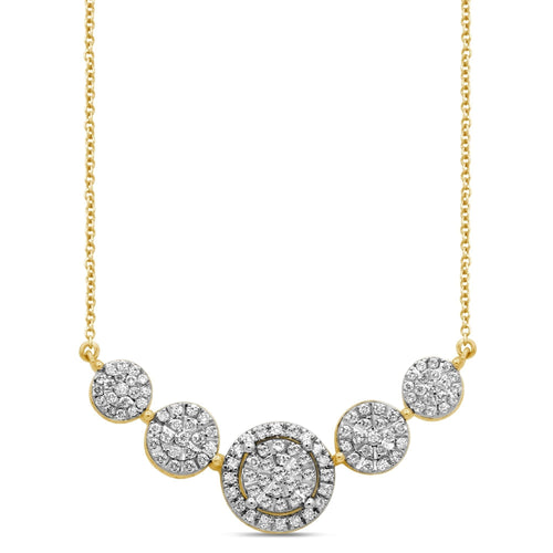 45cm Halo 5 Station Necklace with 0.50tw of Diamonds in 9kt Yellow Gold