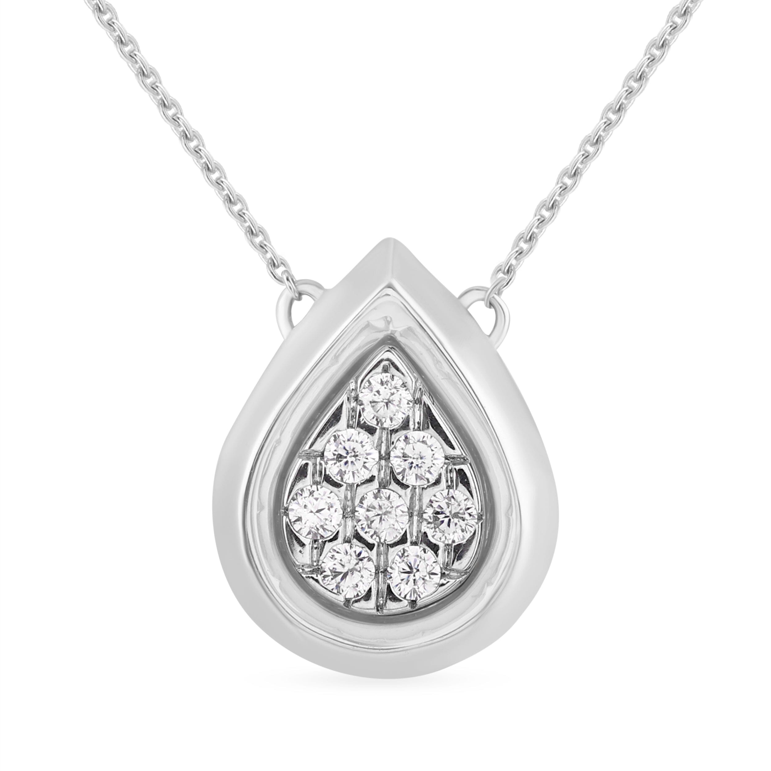 Bezel Set Pear Shaped Slider Necklace with 0.10tw of Diamonds in Sterling Silver