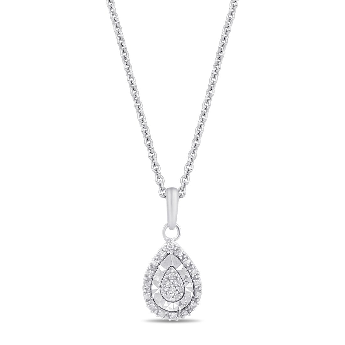 45cm Diamond Set Pear Miracle Halo Necklace in Sterling Silver