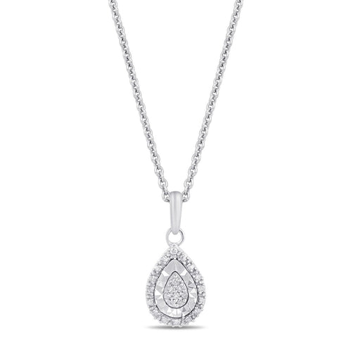 45cm Diamond Set Pear Miracle Halo Necklace in Sterling Silver