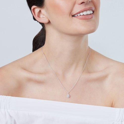 45cm Diamond Set Pear Miracle Halo Necklace in Sterling Silver