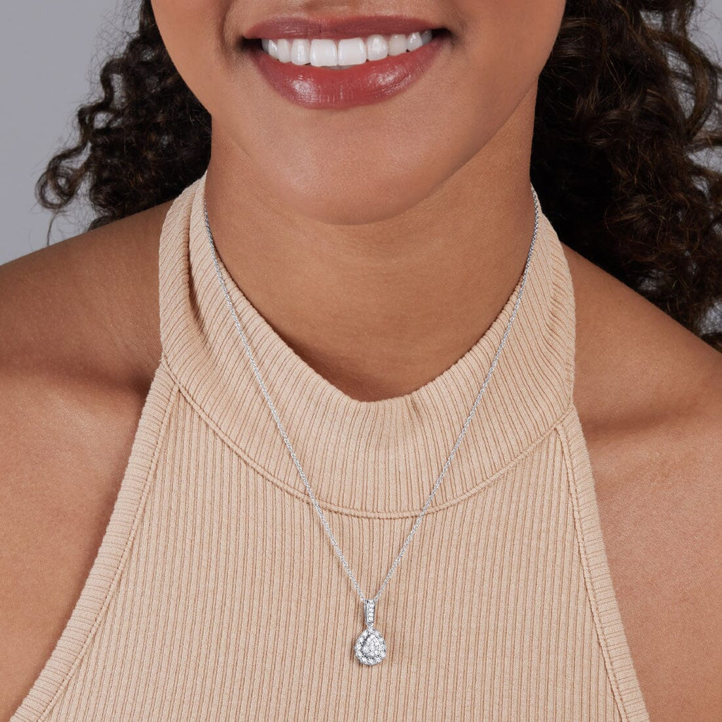 45cm Fancy Pear Shape Necklace with 0.15tw of Diamonds in Sterling Silver