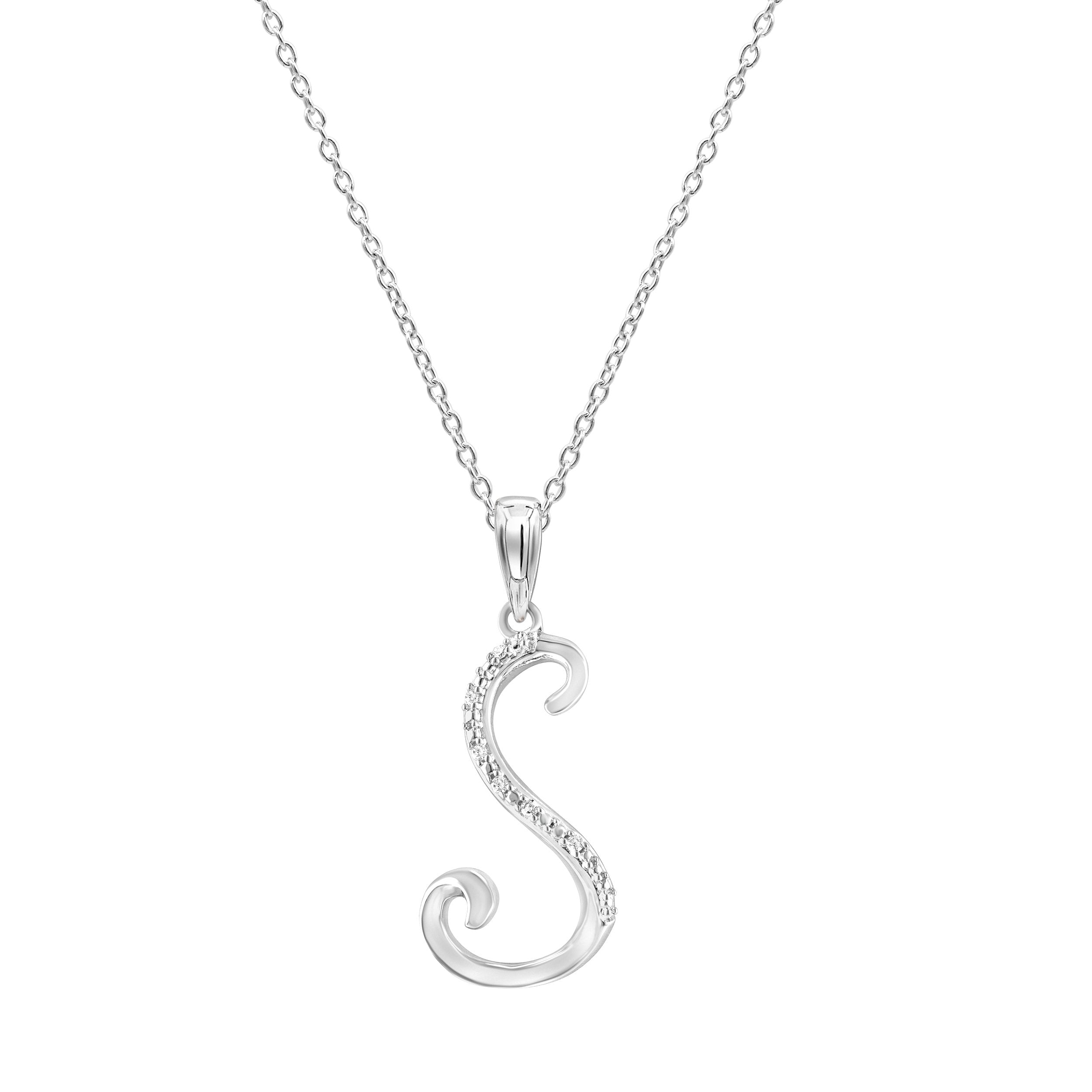 Sterling Silver Diamond Initial Necklace