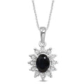 45cm Oval Created Sapphire Halo Necklace with 0.05tw of Diamonds in Sterling Silver