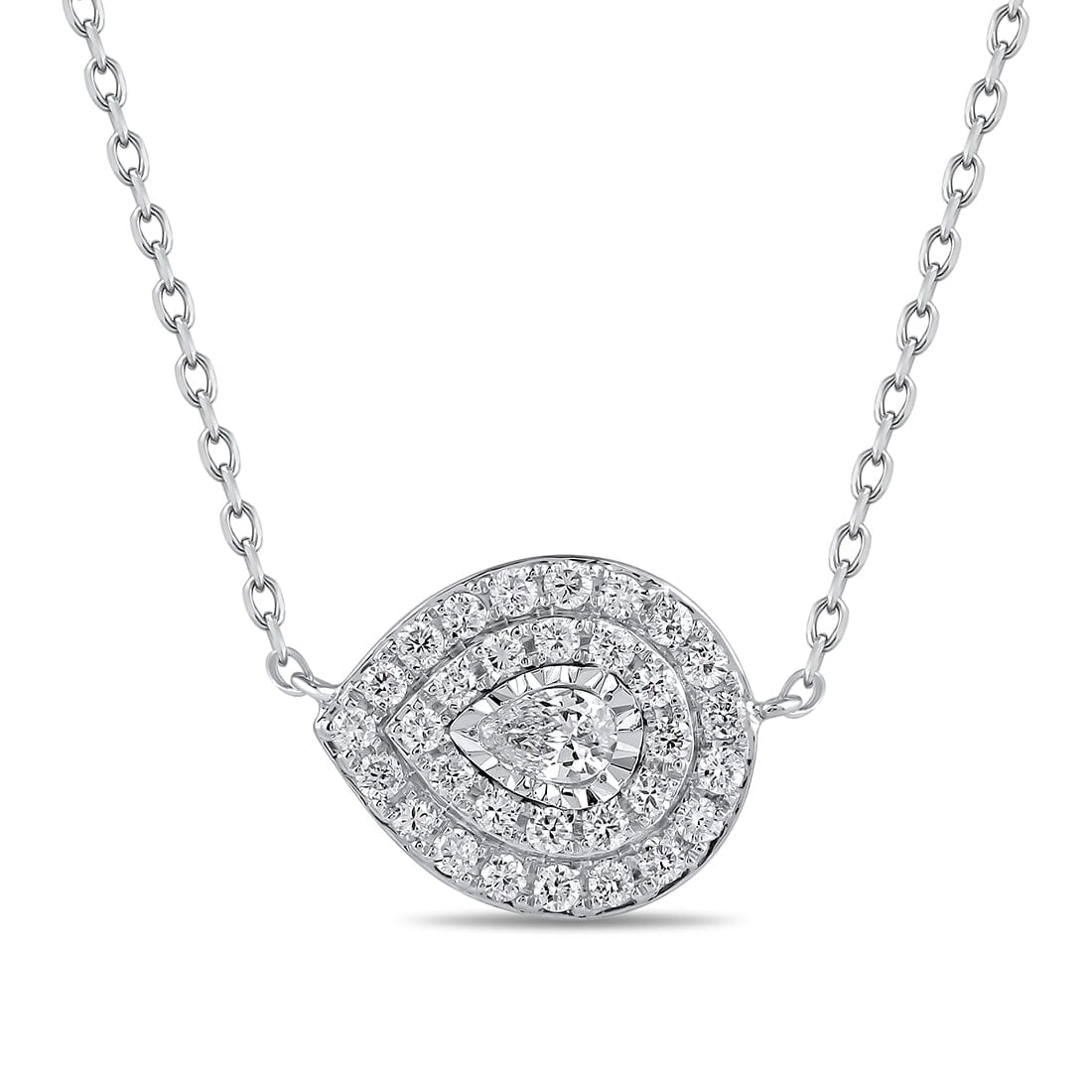 Solitaire Double Halo Pear Shaped Slider Necklace with 0.35tw of Laboratory-Grown Diamonds in Sterling Silver and Platinum