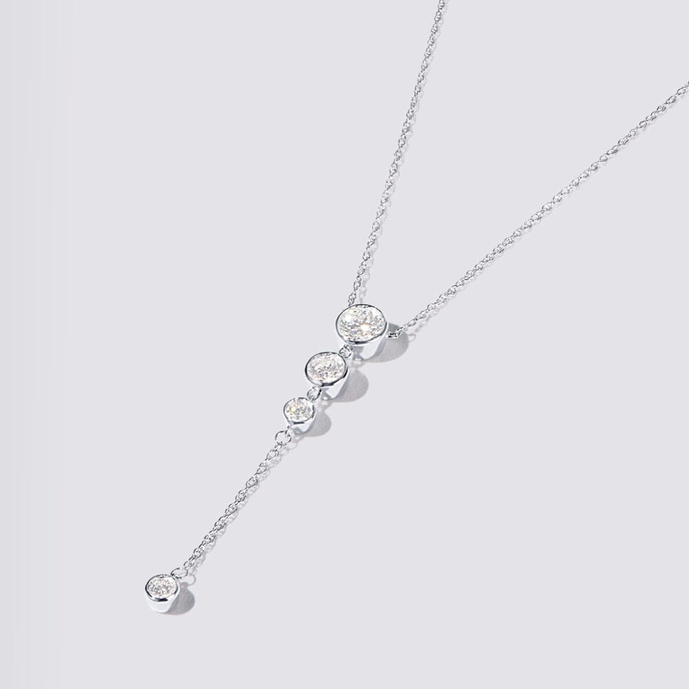 45cm Bezel Set Lariat Necklace with 1.00tw of Laboratory-Grown Diamonds in Sterling Silver and Platinum