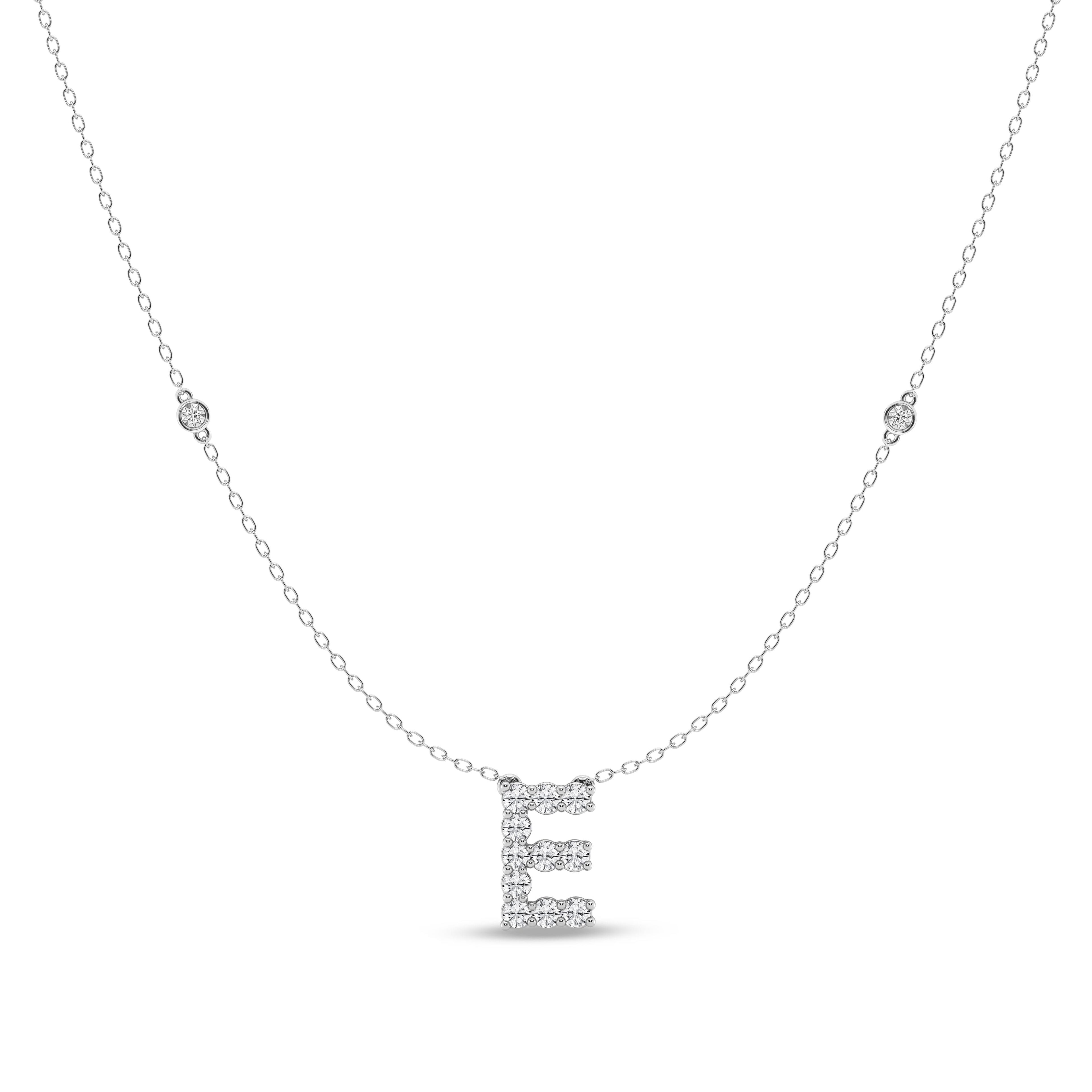 Brilliant Claw Initial E Slider Necklace with 0.40tw of Laboratory-Grown Diamonds in Mirage Sterling Silver and Platinum