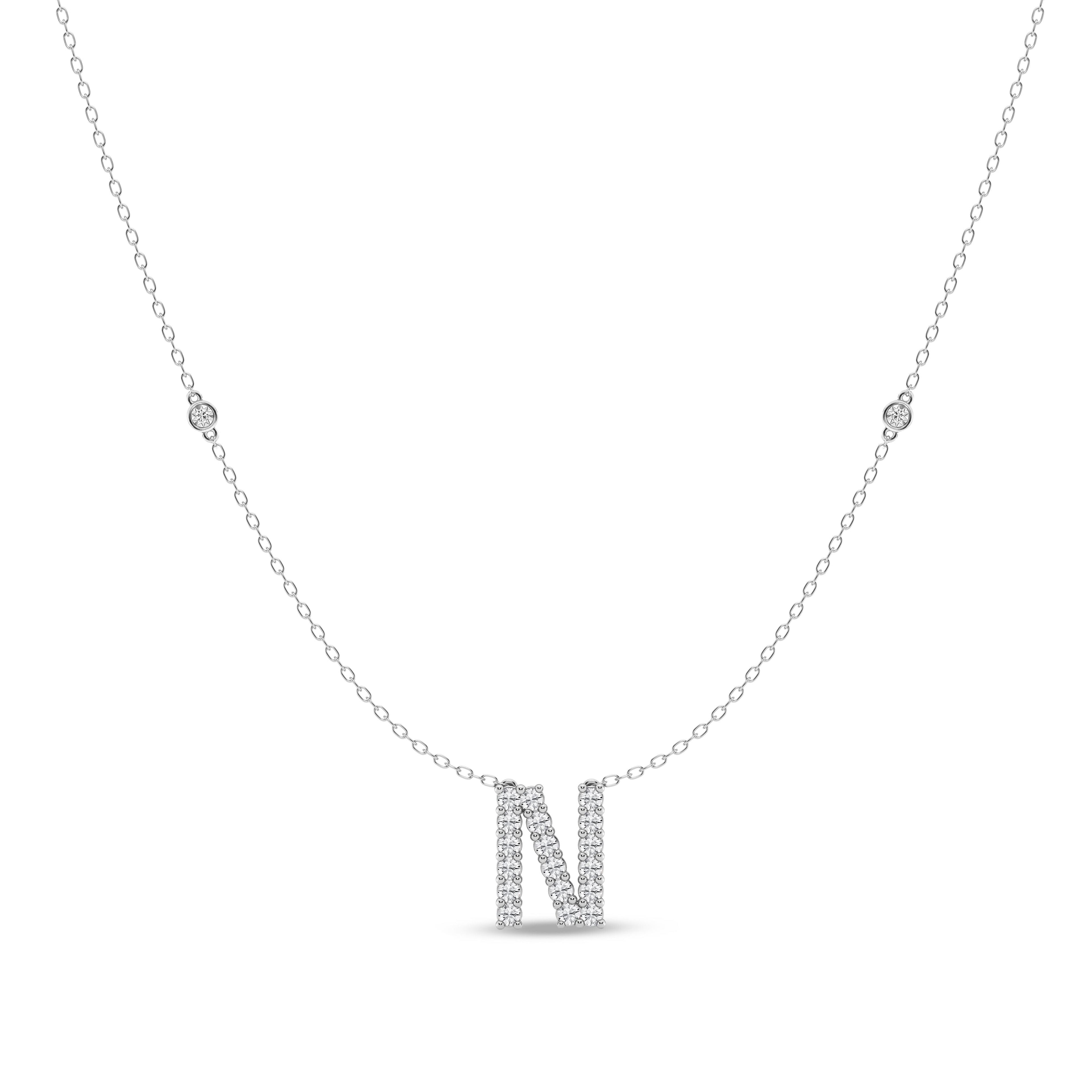 Brilliant Claw Initial N Slider Necklace with 0.40tw of Laboratory-Grown Diamonds in Mirage Sterling Silver and Platinum