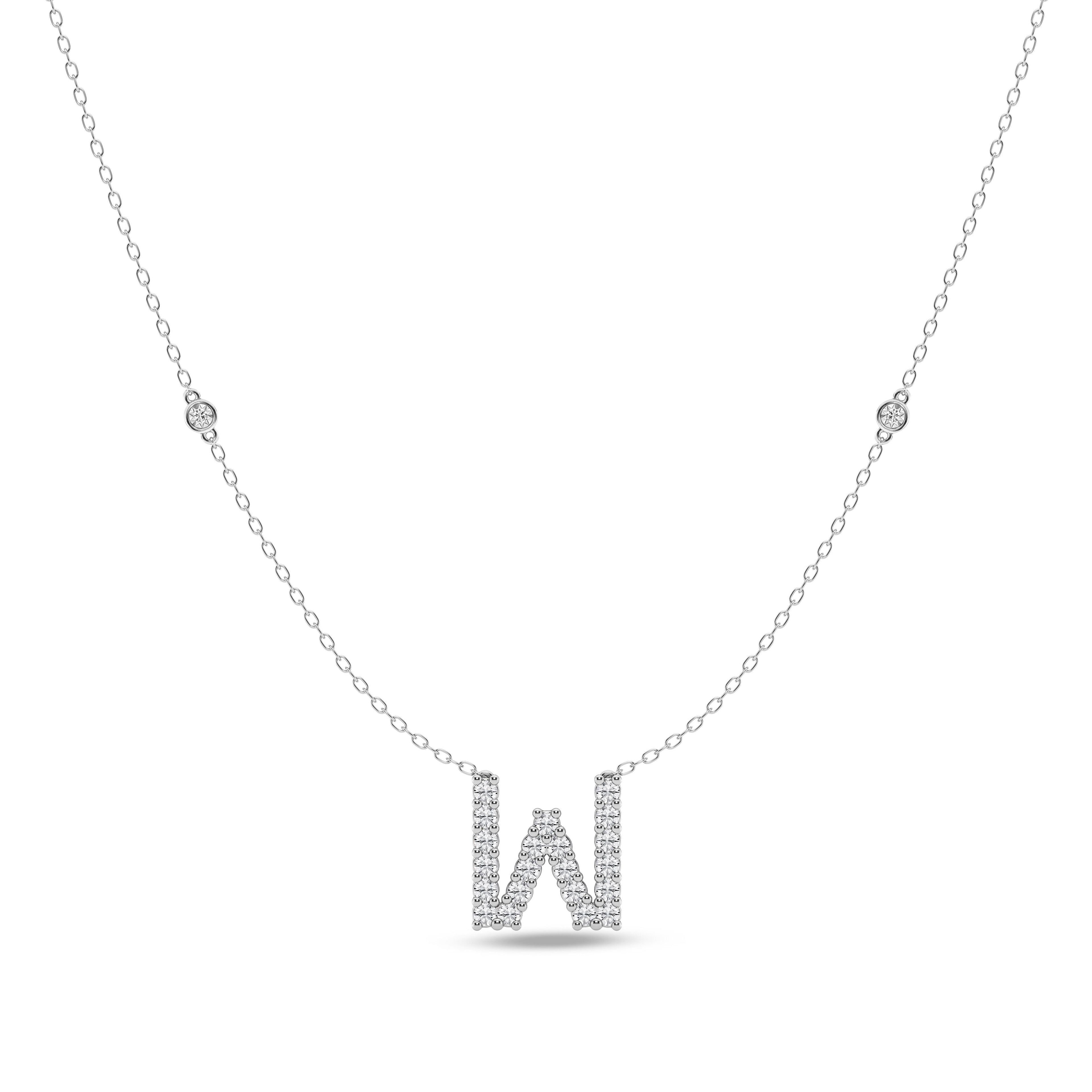 Brilliant Claw Initial W Slider Necklace with 0.40tw of Laboratory-Grown Diamonds in Mirage Sterling Silver and Platinum