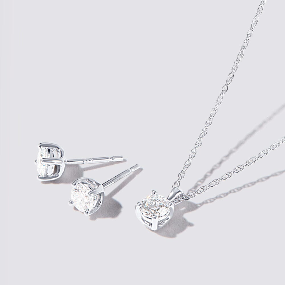 Solitaire Earring and Necklace Set with 1.00tw of Laboratory-Grown Diamonds in Sterling Silver and Platinum