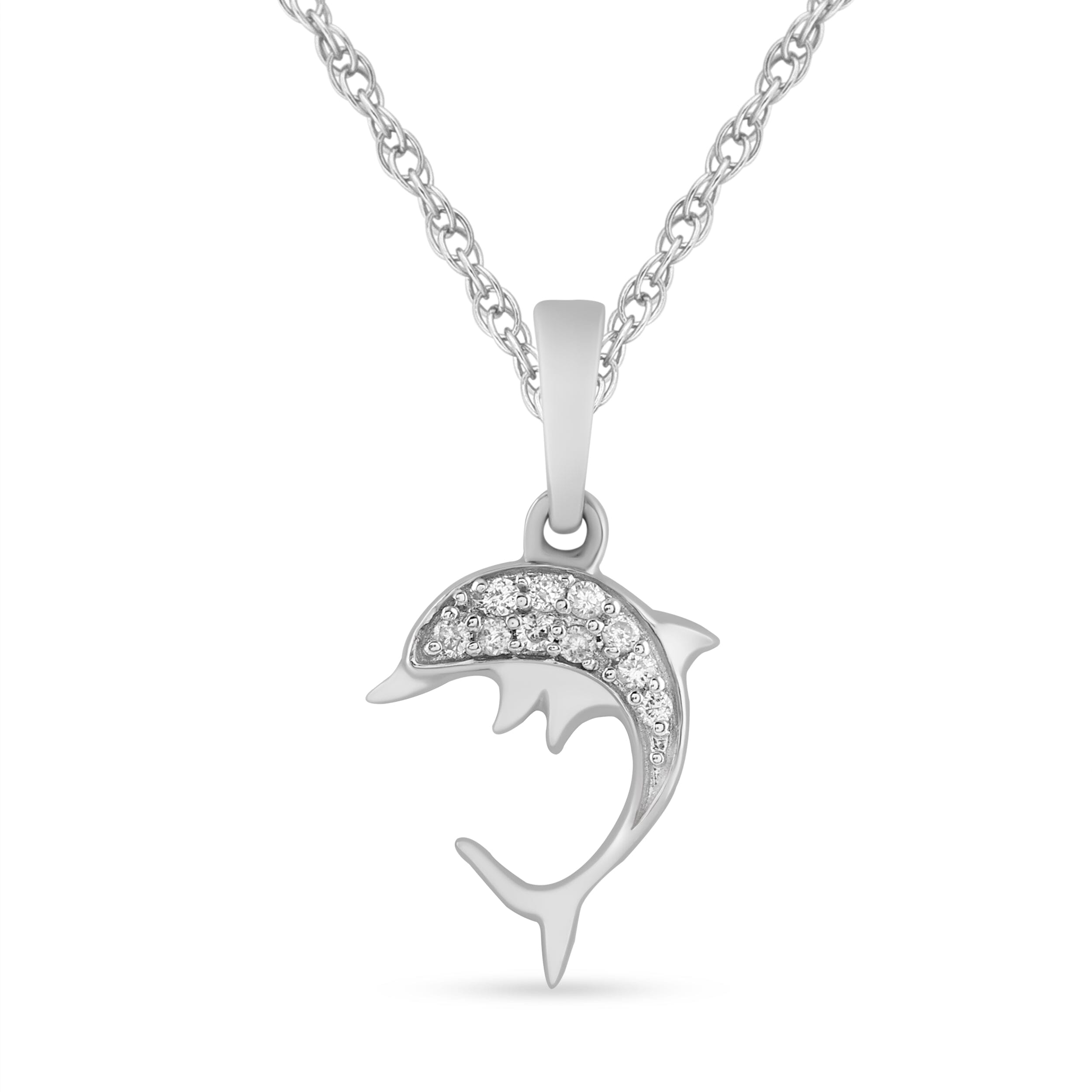 Children's Dolphin Necklace with 0.03tw of Diamonds in Sterling Silver