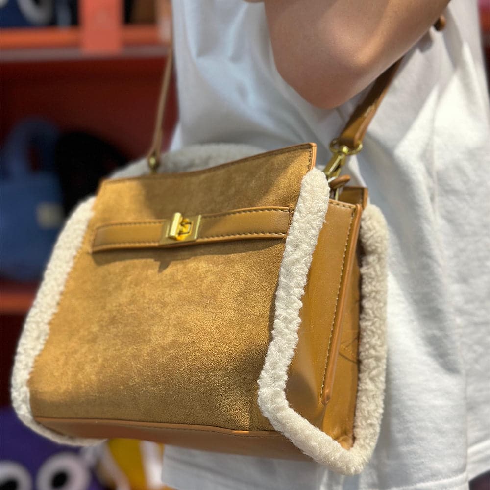 AG Collective Elegant Faux Suede Brown Handbag Top Handle Crossbody Bag