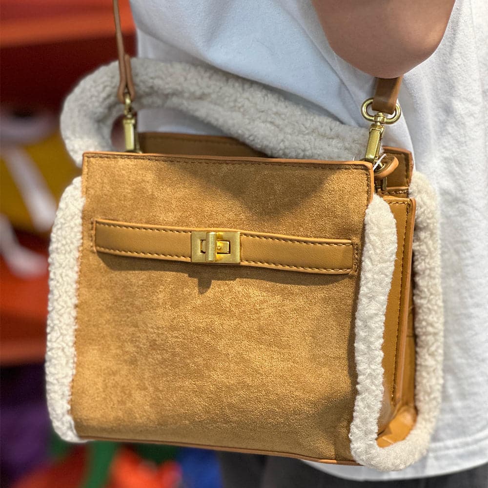 AG Collective Elegant Faux Suede Brown Handbag Top Handle Crossbody Bag