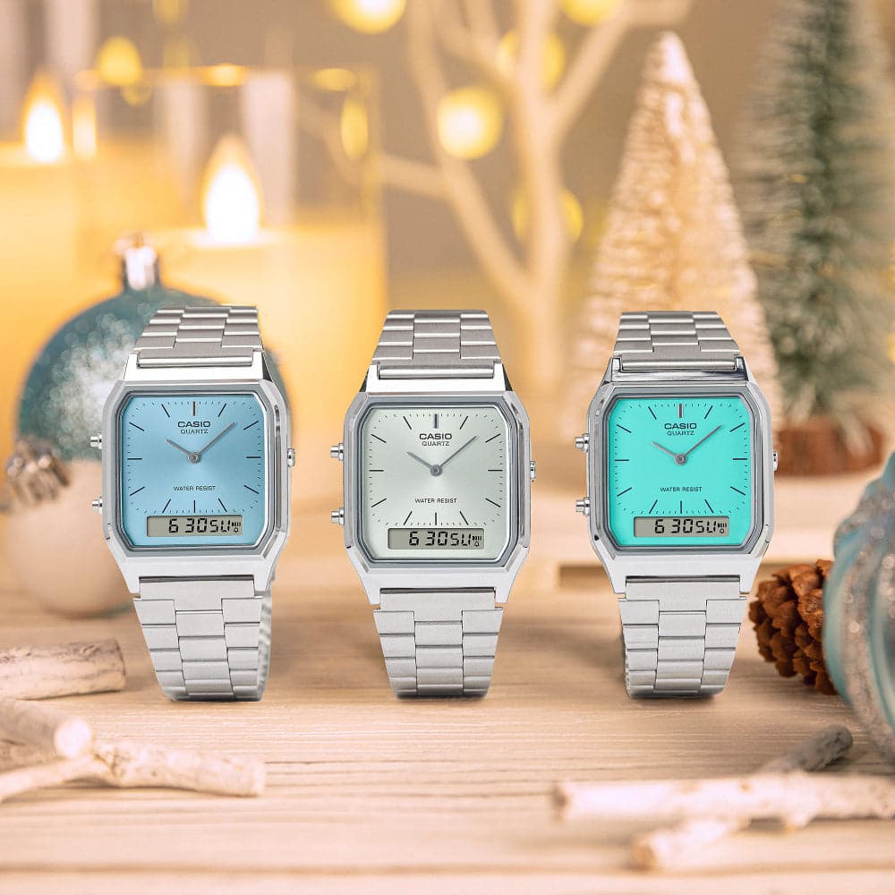Casio General Green Dial Silver Stainless Steel Strap Unisex Watch AQ-230A-2A2MQYDF