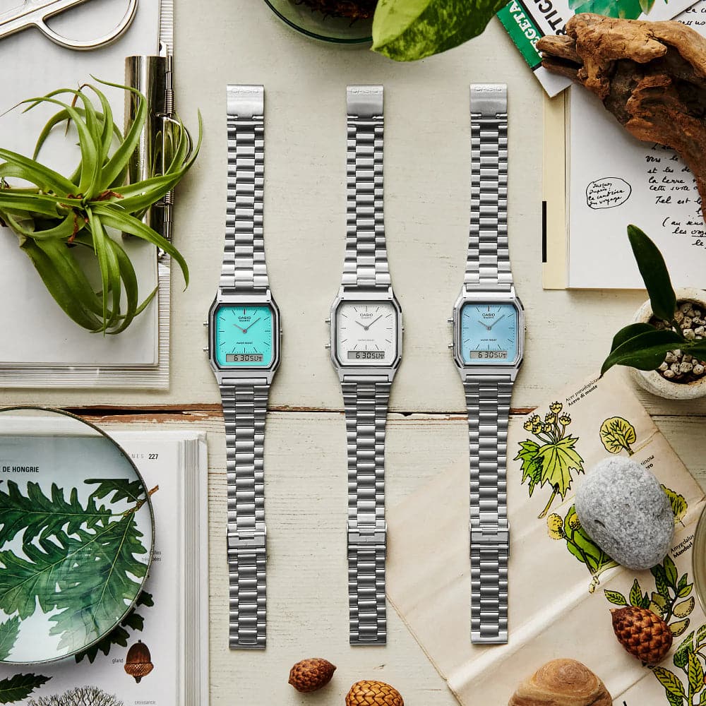 Casio General Green Dial Silver Stainless Steel Strap Unisex Watch AQ-230A-2A2MQYDF