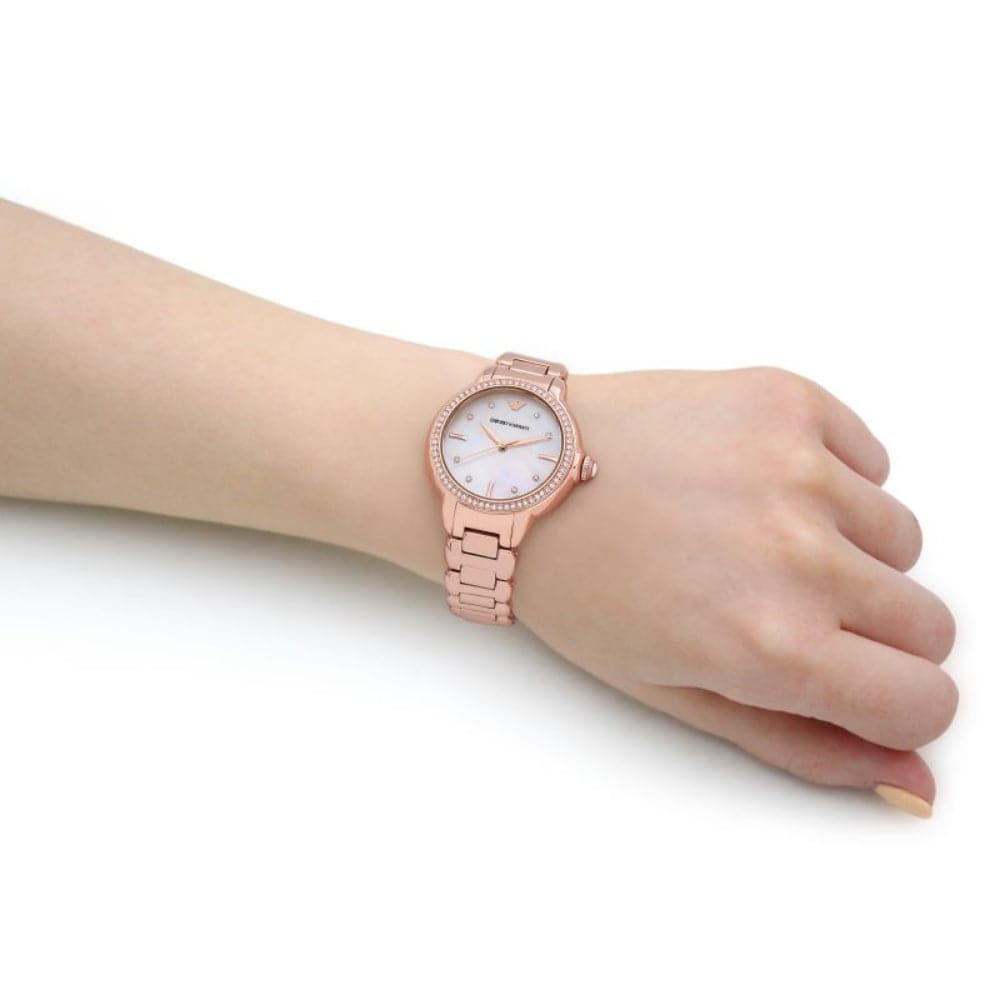 Emporio Armani Silver Dial Rose Gold Stainless Steel Strap Women Watch AR11523