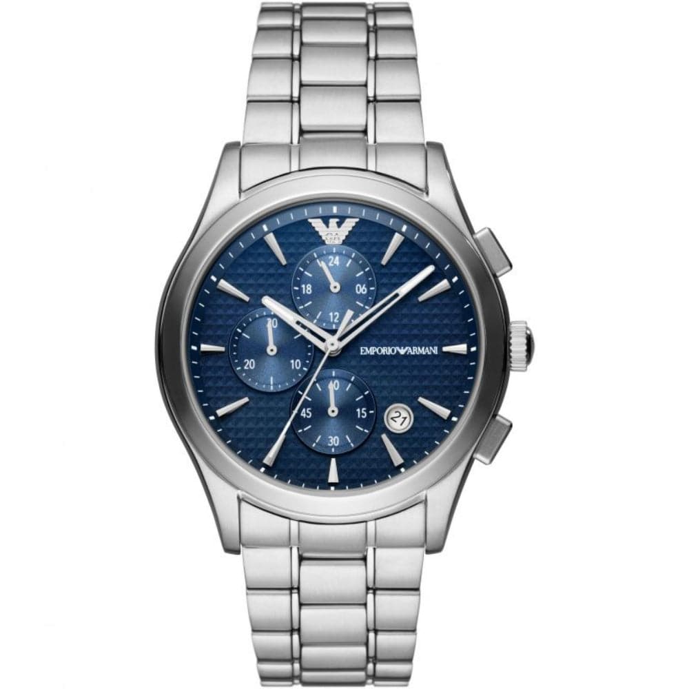 Emporio Armani Chronograph Blue Dial Silver Stainless Steel Men Watch AR11528