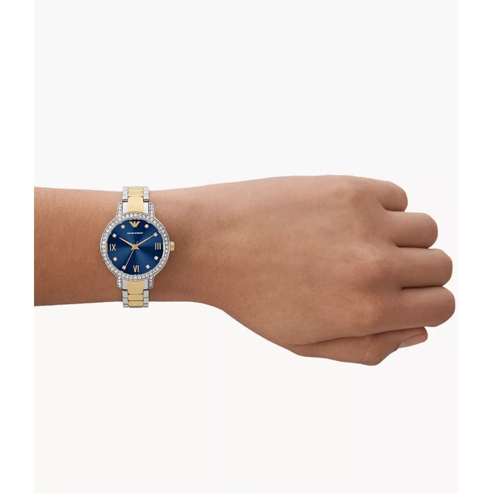 Emporio Armani Blue Dial Two-Tone Stainless Steel Strap Women Watch AR11576