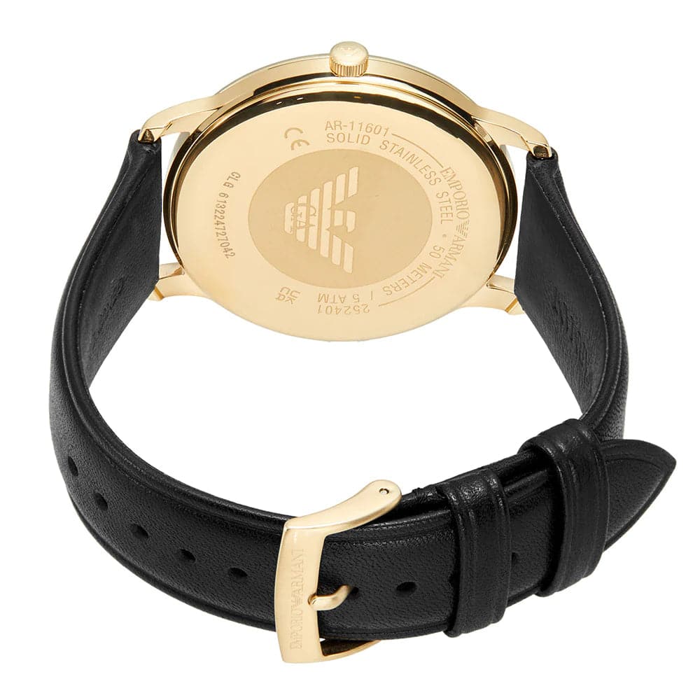 Emporio Armani Green Dial Black Leather Strap Men Watch AR11601