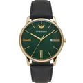 Emporio Armani Green Dial Black Leather Strap Men Watch AR11601