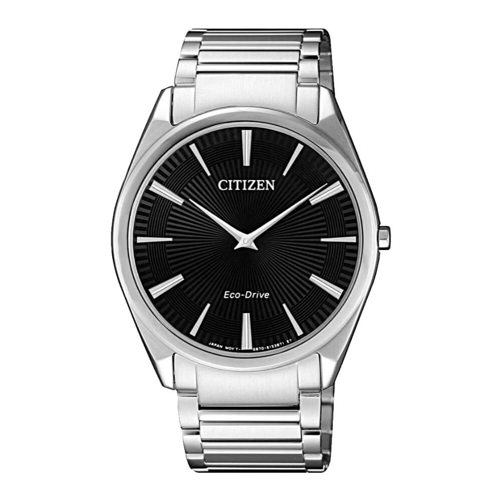 CITIZEN ECO-DRIVE AR3071-87E BLACK DIAL STAINLESS STEEL BRACELET STRAP MEN'S WATCH
