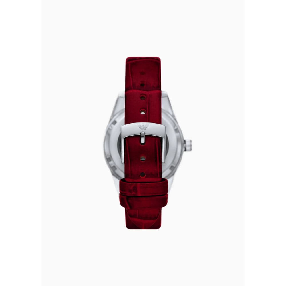 Emporio Armani Silver Dial Red Leather Strap Women Watch AR60075