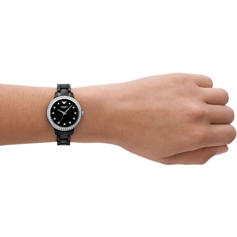 Emporio Armani Black Dial Stainless Steel Women Watch AR70008