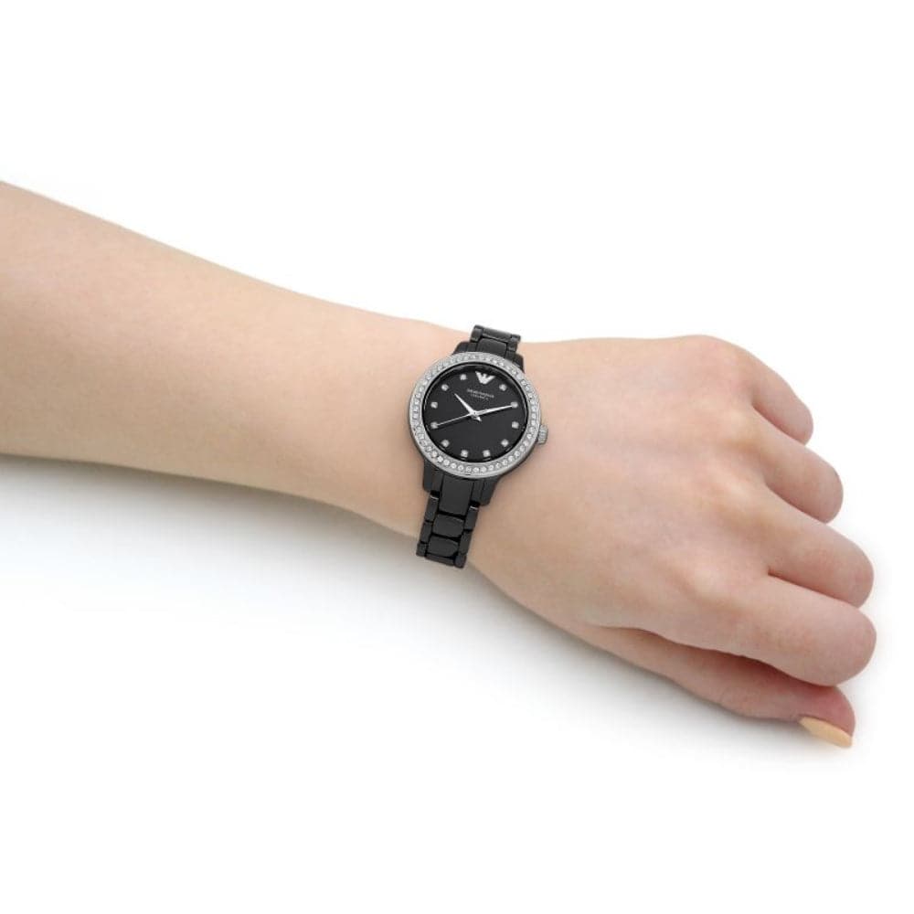 Emporio Armani Black Dial Stainless Steel Women Watch AR70008