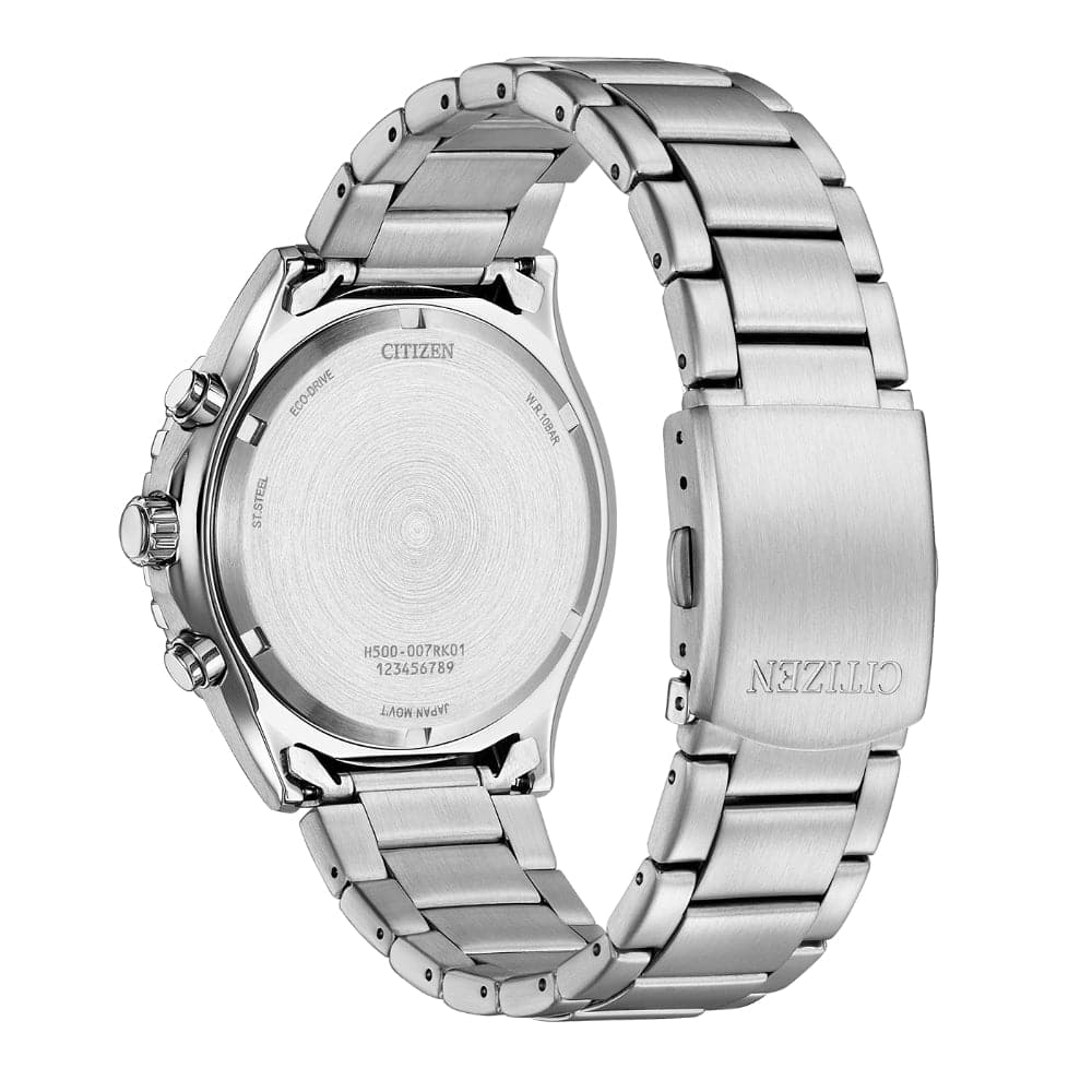 Citizen Eco-Drive Chronograph Silver Stainless Steel Strap Men Watch AT2560-84L