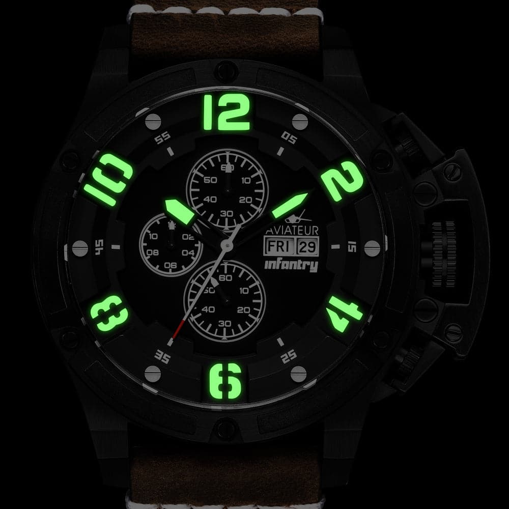 Infantry Chronograph Black Dial Brown Leather Strap Men Watch AVR-002-CHR-03 (LEATHER)