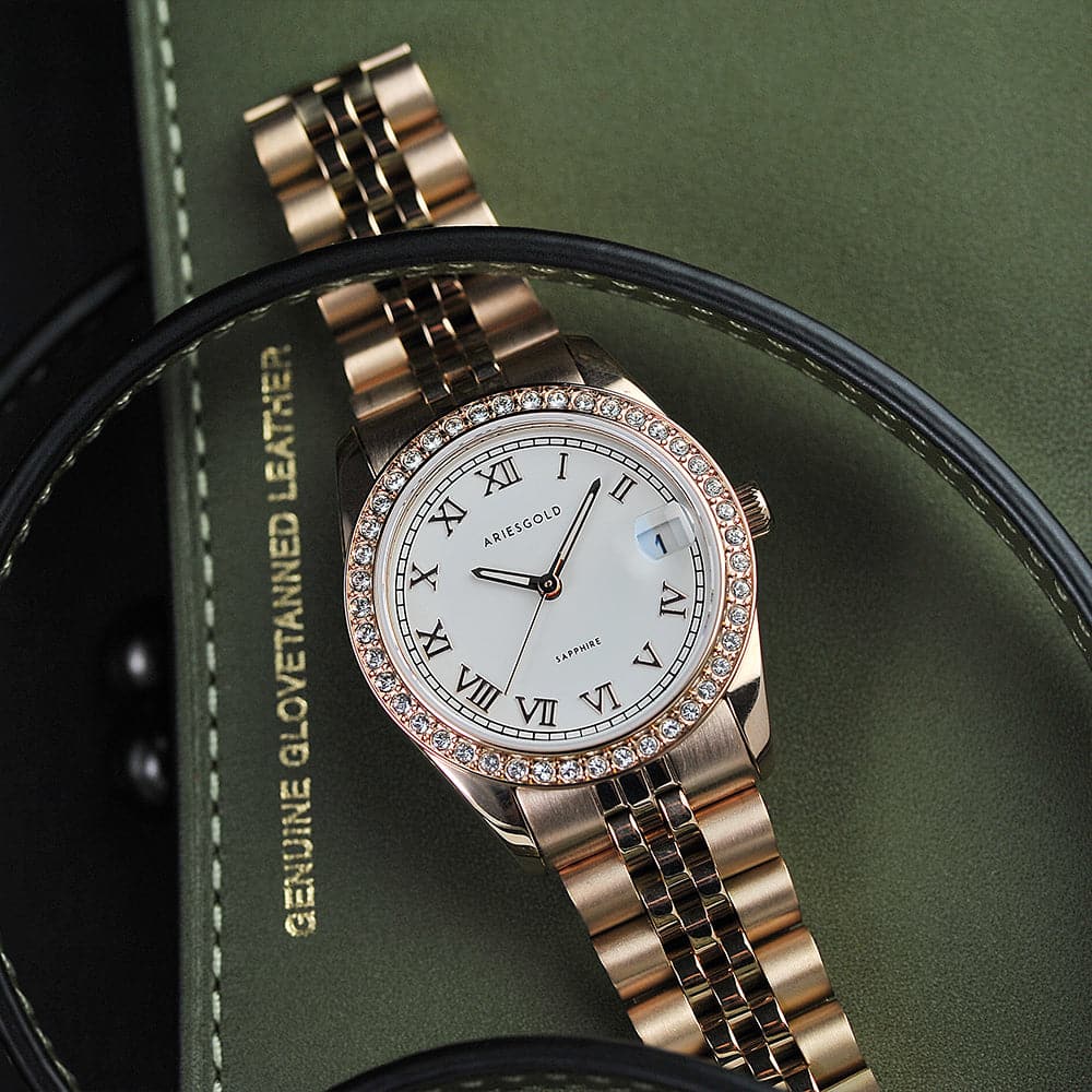 Aries Gold White Dial Gold Stainless Steel Women Watch B 1069 RG-RW