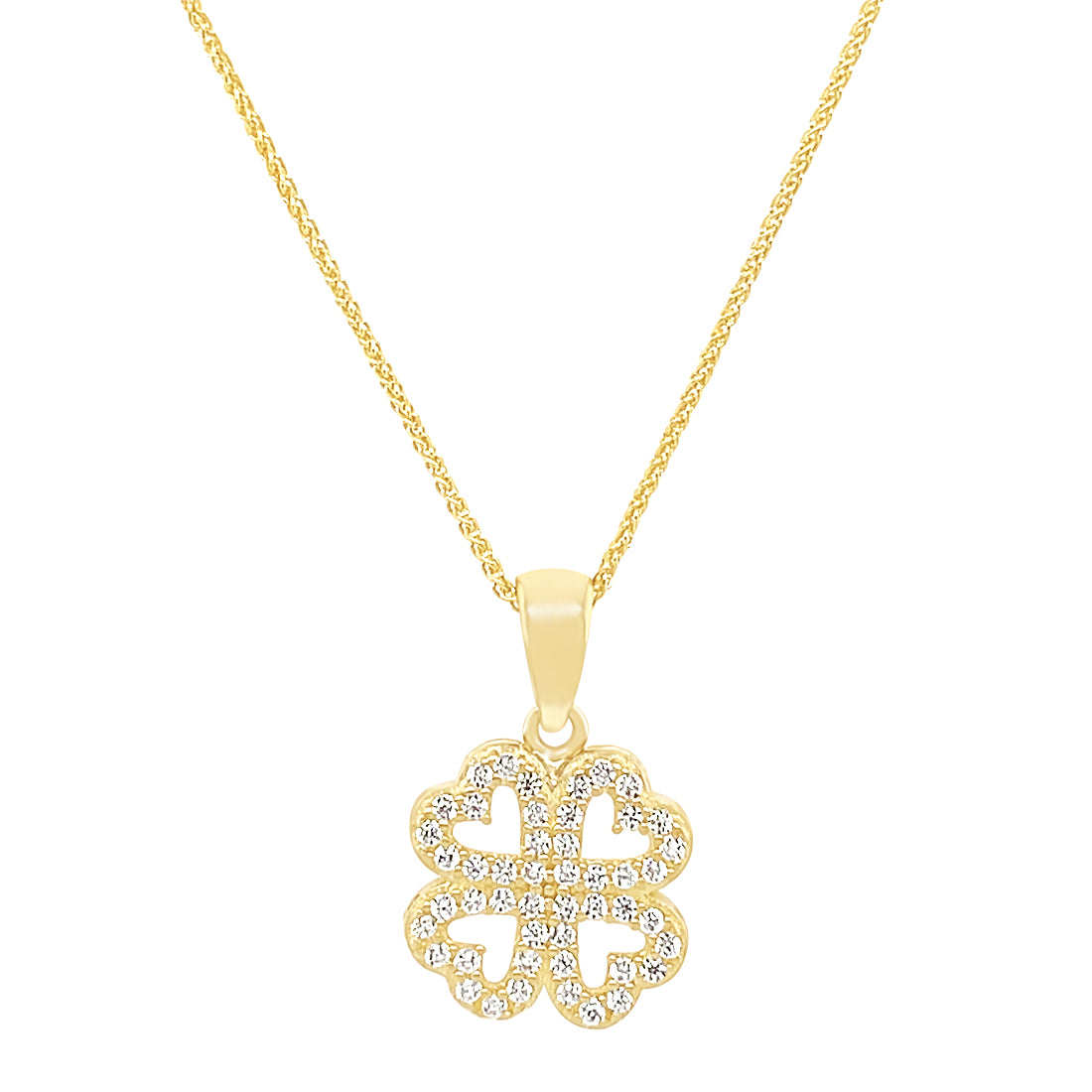 Cubic Zirconia Clover Pendant  Necklace in 9kt Yellow Gold