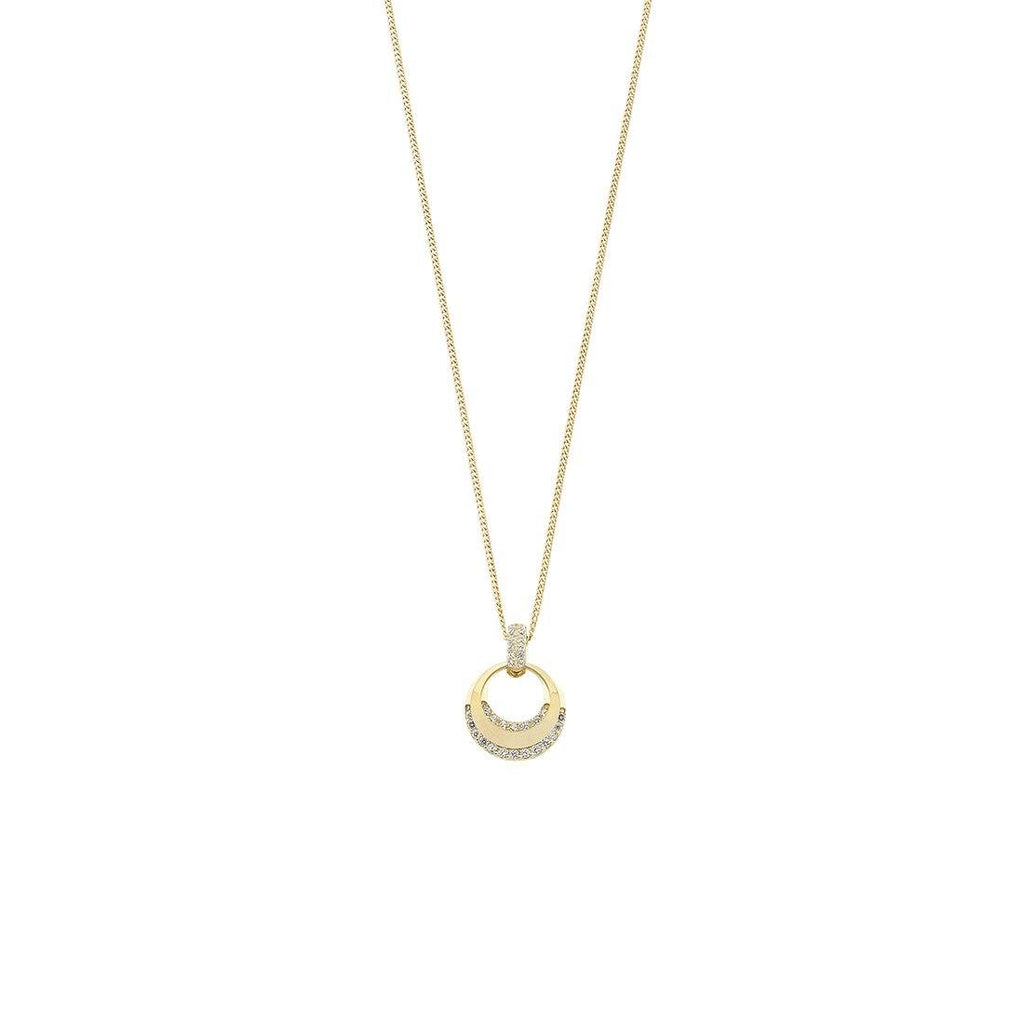 Cubic Zirconia Pave Circle Pendant Necklace in 9kt Yellow Gold