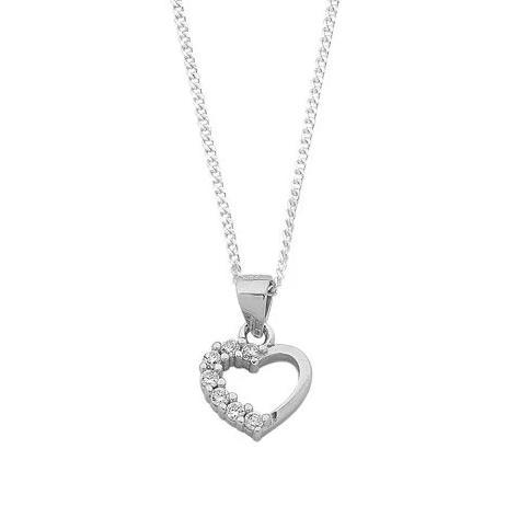 45cm Children's Sterling Silver Cubic Zirconia Heart Necklace