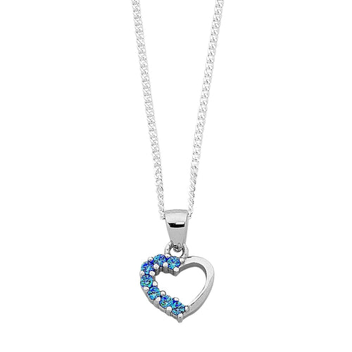 40cm Children's Light Blue Cubic Zirconia Heart Necklace in Sterling Silver