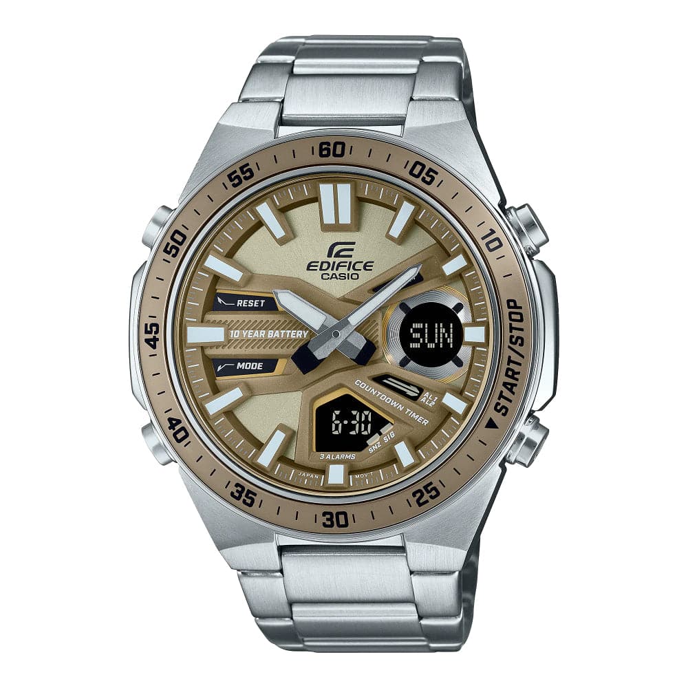 Casio Edifice Gold Dial Silver Stainless Steel Strap Men Watch EFV-C110D-5AVUDF-P