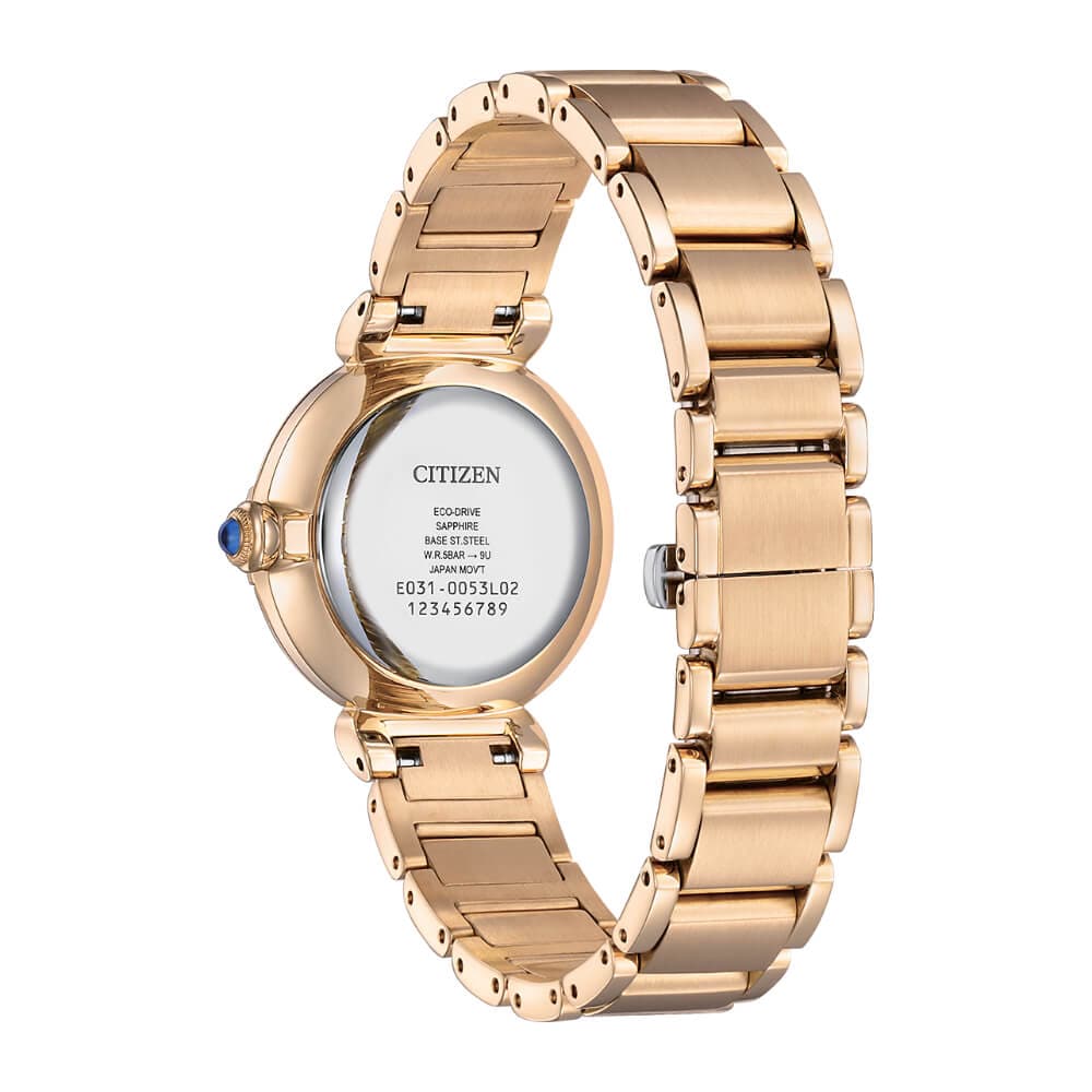 Citizen Eco-Drive Rose Gold Stainless Steel Strap Women Watch EM1073-85Y
