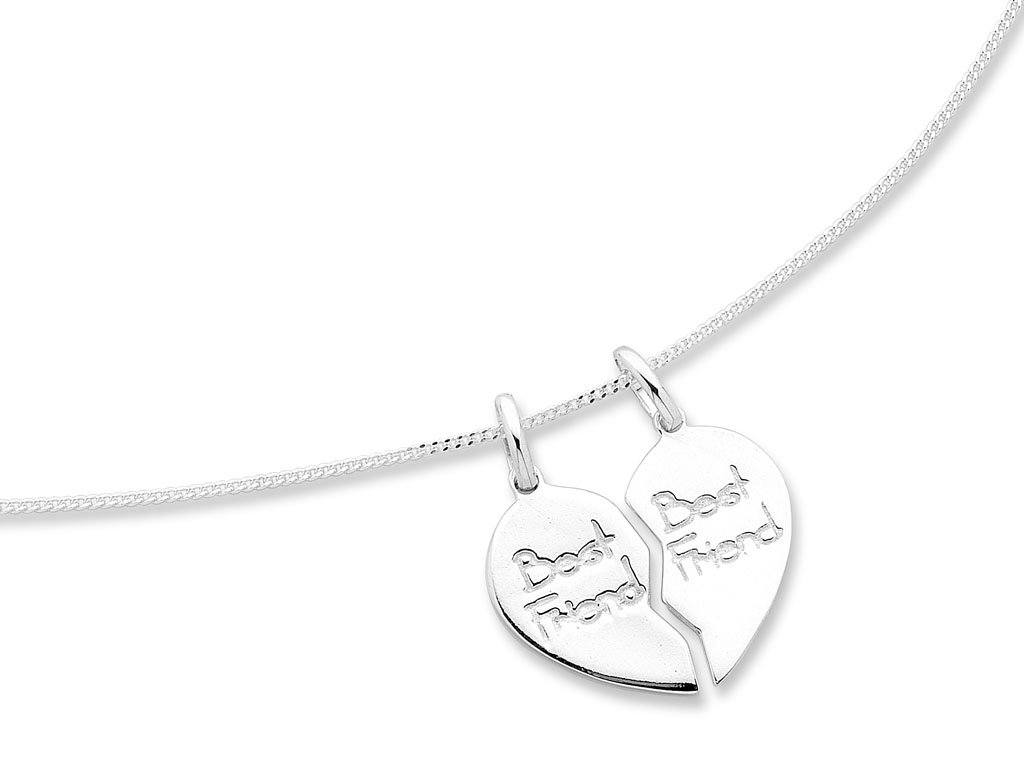 45cm Best Friend Split Heart 2 Chain Necklace in Sterling Silver