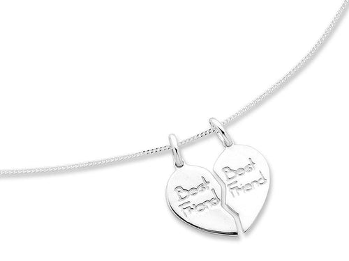 45cm Best Friend Split Heart 2 Chain Necklace in Sterling Silver