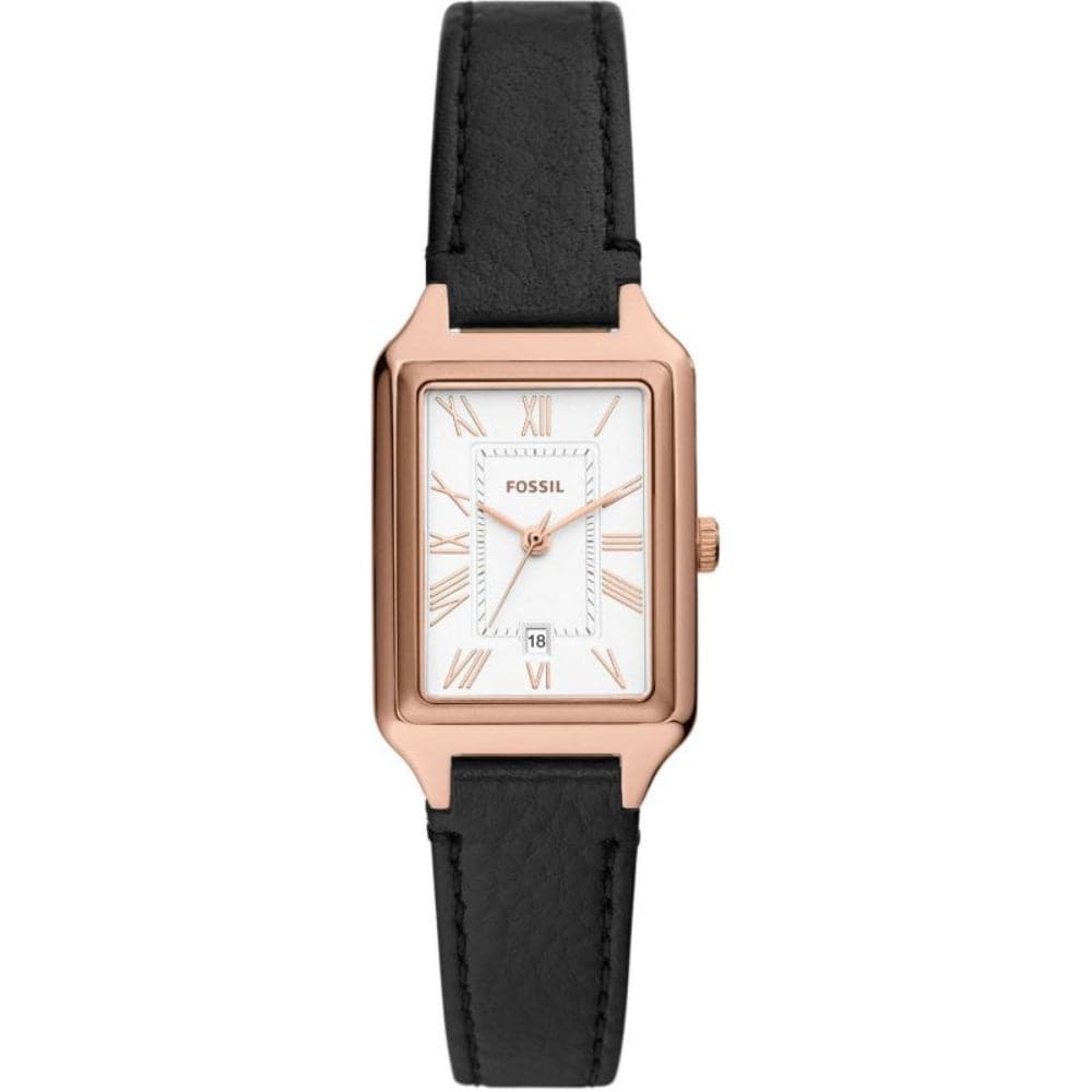 Fossil Raquel White Dial Black Leather Strap Women Watch ES5310